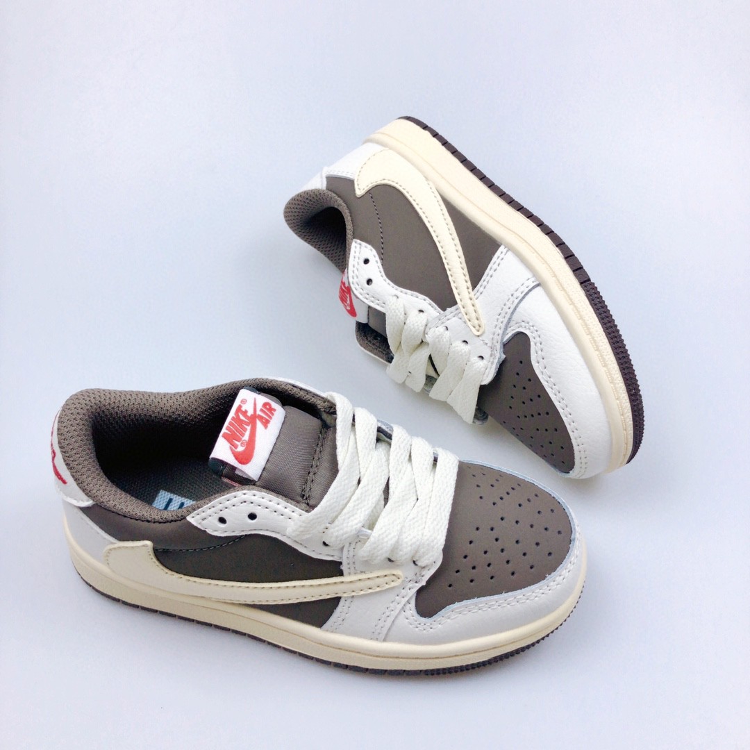 Youth Running Weapon Air Jordan 1 x Travis Scott Brown/White Shoes 010